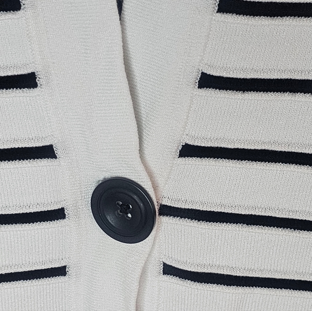 Jones New York women's black/white V-neck 3/4 sleeves cardigan size M - Picture 4 of 7